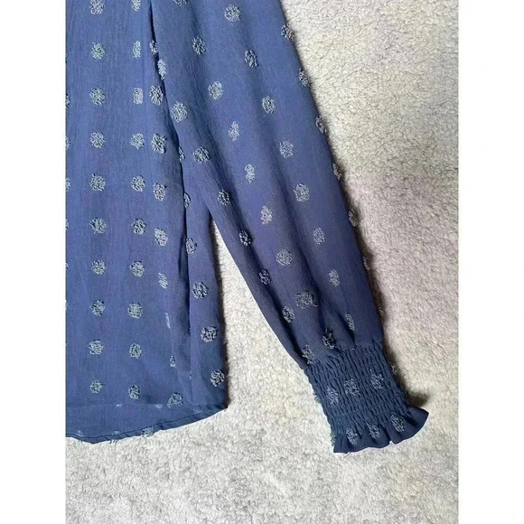 Women's Blue Polkadot BohoTunic Blouse V-Neck‎ - Medium - Picture 4 of 7